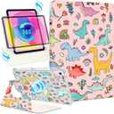 Shorogyt for iPad A16 11th Generation 11 inch 2025 /for i Pad 10th Generation case Magnetic Stand for Women - Cute Design 360 Degree Rotating Covers Girls Kids Boys with Pencil Holder,Dinosaur