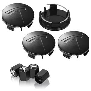 4 Pack Wheel Center Cover for Tesla Model 3 & Model Y/Model Y Juniper 2025,56mm Hubcaps Wheel Rim Cover Tesla Center Caps Hubcaps+4 Car Valve Stem Caps (Matte Black Background+Black Emblem)