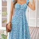 FENSACE Summer Cute Sweetheart Neckline Sundresses Ruffle Sleeve Floral Knee Length Dress (M)