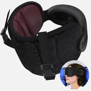 SARISUN Travel Pillows for Airplanes, Airplane Pillow for Long Flight, Airplane Head Strap with Sleep Eye Mask, 360 Support Headrest for Car Road Trip, Stop Bobblehead Travel Essentials, Red