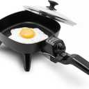 Elite Gourmet EFS-400# Personal Stir Fry Griddle Pan, Rapid Heat Up, 600 Watts Non-stick Electric Skillet with Tempered Glass Lid, Black
