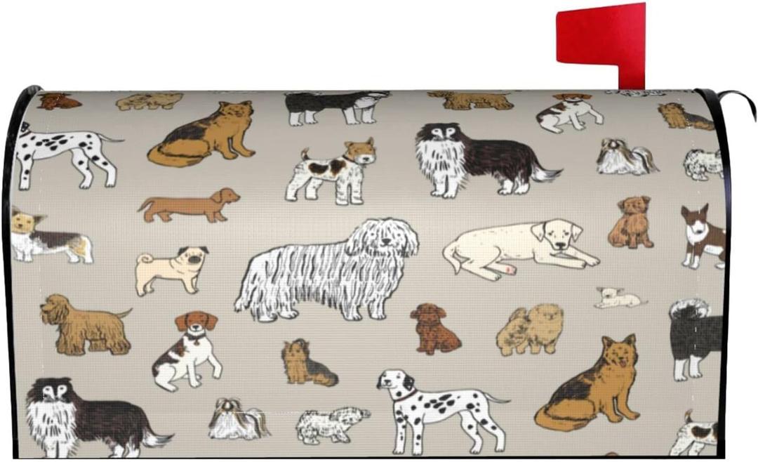 Cute Dogs Animal Print Mailbox Cover Magnetic Waterproof Mail Wraps Post Letter Box Covers for Outdoor Garden Use 21x18 in
