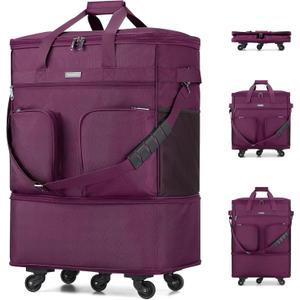 Hanke Expandable Large Suitcase 4 Wheels Lightweight Collapsible,Foldable Suitcases &Travel Bags Hand Luggage Extend 20/24/28 inch Suitcases Duffel Bag Without Telescopic Handle for Men & Women (Purple Upgrade Version 2)