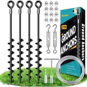 27" Ground Anchors Heavy Duty Shed Anchors Kit, Mobile Home Anchor with 3/16" Galvanized Cable and Turnbuckles for Sheds Canopy Gazebo Trampoline Swing Set(4x27in)