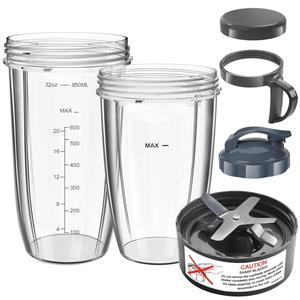 Nutribullet Blender Cups & Blade Replacement Set, 32oz & 24oz Nutribullet cups with Lid To-Go Lid and Lip Ring, Replacement Cups for Nutri Bullet Blenders 600w & Pro 900w Accessories 6 PCS