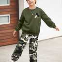 WIQI Boys Clothes Size 10-12 Youth Boys Fall Outfits Teen Sweatsuit Crewneck Pullover Sweatshirt Tops Casual Pants 2 Piece Winter Clothing Sets (Green)