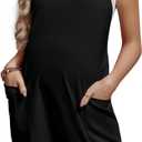 Women's Maternity Overalls Shorts Pregnancy Casual Sleeveless Jumpsuits Romper with Pocket (Black)
