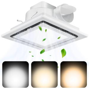 Bathroom Exhaust Fan with Light, 110CFM Bathroom Fan with Light 3000K/4500K/6000K, Quiet Vent with Lever Wire Connectors&Duct, 12 Inch Ceiling Mount Exhaust Fan for Home, Hotel, Office