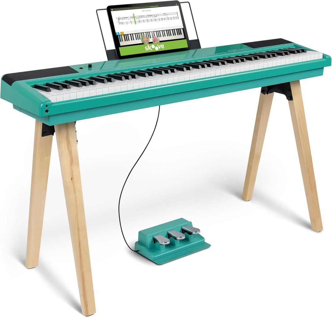 Alesis Recital Home Digital Piano with 88 Hammer Action Weighted Keys, Stand, Pedals and Lessons, Turquoise