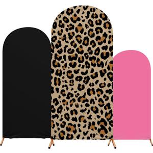 Tingjoo 3 Pcs Leopard Theme Party Cheetah Print Arch Cover Backdrop Spandex Stand Fitted Arch Cover, 4ft 5ft 6ft Photo Background Props Birthday Decor(Black Pink), 1.6 x 4ft, 2.1 x 5ft, 2.6 x 6ft