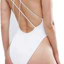 Birde Women's Strappy Swimwear One Piece Bikini Swimsuits Blackless Monokinis (White, M)