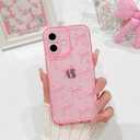 NITITOP Compatible with iPhone 16 Case Cute Clear Pink Glitter Bow Knot Design Shiny Star Sparkle Bling Diamond Girls Women Soft TPU Shockproof Protective Phone Cover - Large Bow