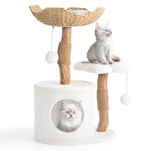 Modern Cat Tree, Wood Cat Tree Tower for Large Cats, Luxury Cat Condo with Scratching Posts and Flower Platforms, Cat Furniture by Easyego(White)