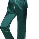 Samring Women's Silky Satin Pajamas Long Sleeve and Pants Sleepwear PJ Set Dark Green S