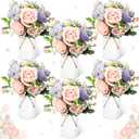 Domensi 6 Sets Wedding Floral Centerpiece for Table Decor, Artificial Peonies Silk Flowers Bouquet with Flower Foam and Metal Vase Faux Floral Arrangement for Bridal Shower Tea Party (Purple Pink)