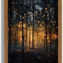 JLTULT Framed Enchanted Forest Firefly Canvas Wall Art, Dark Twilight Landscape Wall Decor, Rustic Botanical Nature Tree Art Prints for Bedroom Living Room Office Decoration 8x10 inch Easy to Hang