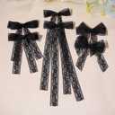 Hair Clip Bows for Women and Girls, 6Pcs Black Lace Tulle Bows with Long Tail Ribbon, Metal Bow Hair Clips, Bowknots Tassel Hair Barrettes