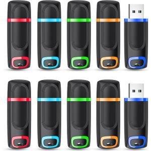 RAOYI 10 Pack 64GB Flash Drive, USB 3.0 High Speed Memory Stick Thumb Drive Jump Drive Zip Drive for Data Storage and Backup (Multicolor)