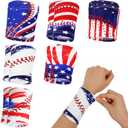 6 Pairs Baseball American Flag Wristbands Non Slip Baseball Wristband Red White and Blue Patriotic Arm Wrist Bands USA Absorbent Sport Sweat Band for Men Women Sport Gym Exercise