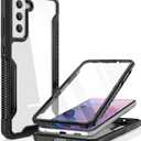 ANSHOW for Samsung Galaxy S21 FE 5G Case, with [Soft Built-in Screen Protector] [Touch Sensitive], Full Body Slim Rugged Shockproof Cover with Dual Layer Clear Protective for Outdoor Sports, Black