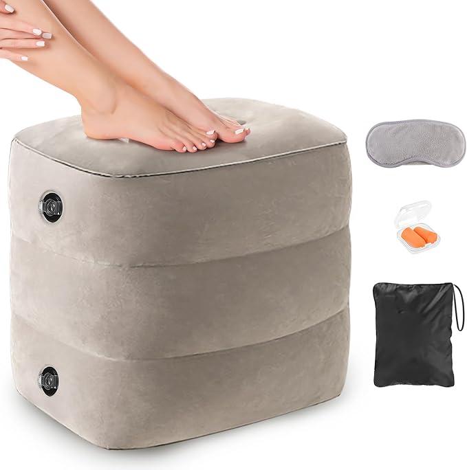 YSJILIDE Inflatable Travel Foot Rest Pillow, Travel foorest Pillow for Kids/Adults, Adjustable 3 Layers Height Leg Rest Pillow, Great for Living Room, Train, car (2 Pack)