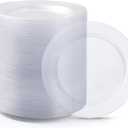 100PCS Clear Plastic Dessert Plates 7inch, Premium Hard Disposable Plates for Party, Wedding