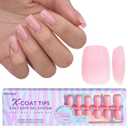 BTArtbox XCOATTIPS Natural Nail Tips - Short Square Press On Nails Pink, Long Lasting Soft Gel Nails False Nail, Soak Off Acrylic Fake Nails Extensions for Nail Art DIY Women