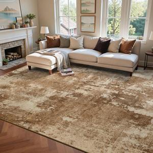 8x10 Ft Large Area Rugs for Living Room, Soft Non-Slip Washable Rugs Modern Abstract Pattern Carpet for Bedroom Indoor Floor Nursery Home Decor (Brown)