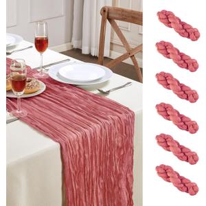 6 Pack Rose Cheesecloth Table Runner 10FT Long Easter Spring Boho Gauze Table Runner Rustic Sheer Runner for Spring Wedding Bridal Baby Shower Birthday Party Table Decor Easter Decorations