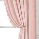 Pom Pom Velvet Curtains 84 Inches for Bedroom, Pink Velvet Curtains- Thermal Insulated Room Darkening Sun Blocking Rod Pocket Window Drapes for Living Room, 2 Panels, 42 x 84 Inches