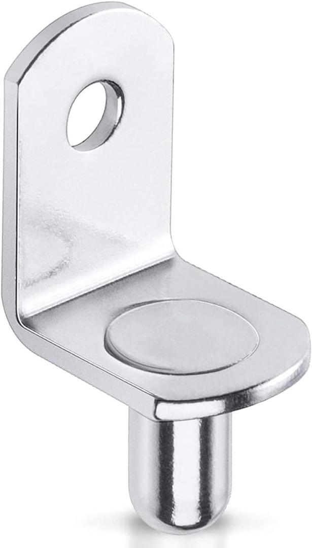 Shelf Support Pegs,40 Pcs Cabinet Shelf Bracket Pegs with Hole,5mm Diameter Pegs for Shelves, L-Shaped Nickel Plated Shelf Pins Holders for Bookcase Kitchen Closet Shelf Shelves Furniture-Silver