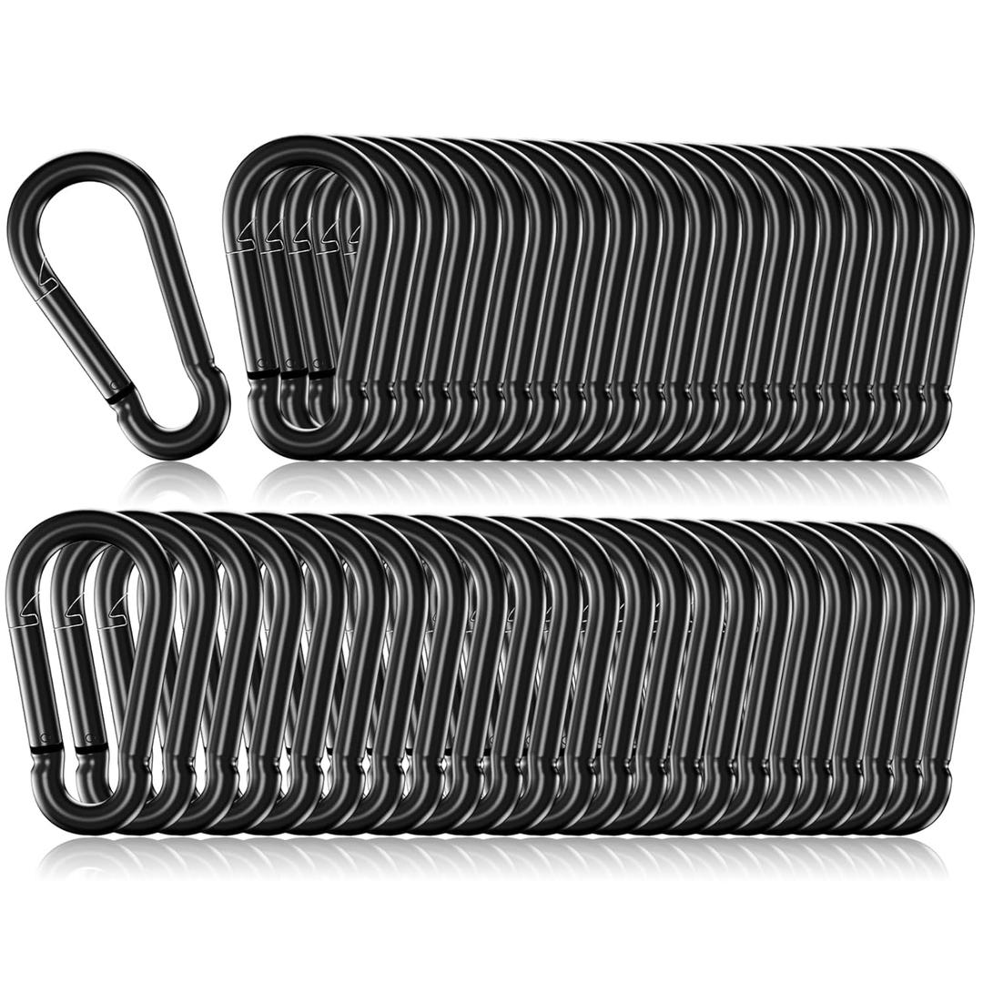 50 Pack 2" Heavy Duty Carabiner Clips, M5 Black Galvanized Steel Spring Snap Hooks, Rust-Resistant Keychain Clips for Hammock, Camping, Hiking, Fishing, Swing Set