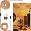 Maliralt Hanging Lamps Rattan Pendant Light - 16.4ft Plug in Cord Hanging Light Fixture Plug Into Wall Outlet Pendant Lighting with On Off Switch for Bedroom Living (Lantern Shade)