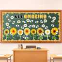 Qilery 103 Pcs Bee Amazing Bulletin Board Sets Cute Bee Honey Bulletin Board Cutouts Borders 3D Sunflower Classroom Bulletin Board Decoration for Spring Summer School Chalkboard Wall Door Decor