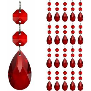 20pcs Teardrop Crystal Chandelier Prism Parts, Hanging Glass Beads for Chandelier Decoration 38mm (Red)