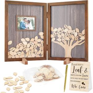 Gueevin 164 Pcs Wedding Decorations Favors Wedding Guest Book Alternatives 160 Pcs Leaves Reception for Guests Personalized Sign in Guest Book(Dark Color)