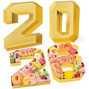 Datyiiha 2026 Set Cardboard Number for Charcuterie 10.2'' Gold Fillable Tray Charcuterie Paper Box for Graduation Anniversary Birthday New Year Party Decorations Chocolate Cookies Goodie Cupcake Box