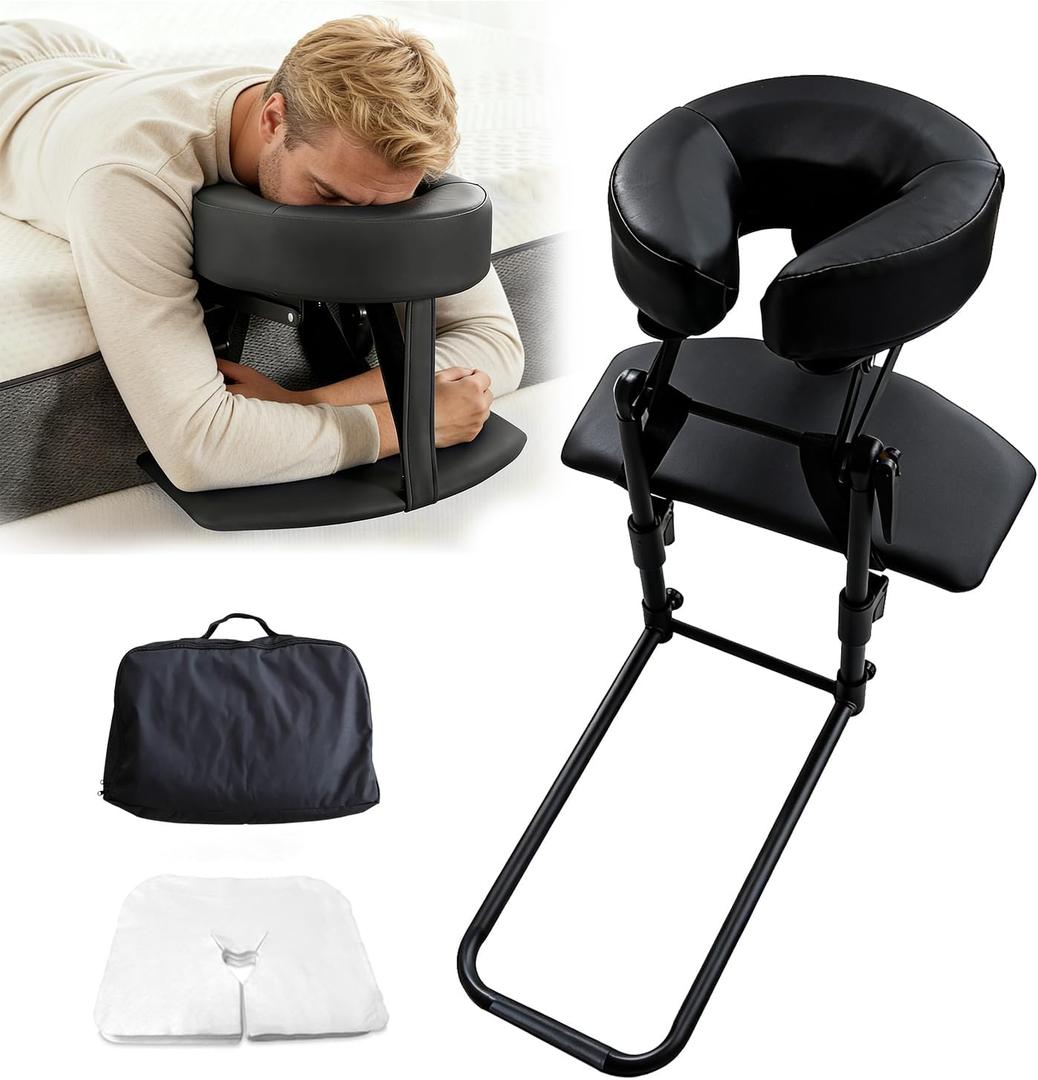 Massage Headrest for Bed, Portable Home Use Massage Table Face Cradle Kit for Sleeping Mattress, Face Down Pillow After Eye Surgery with Handrest Storage Bag & Disposable Headrest Covers