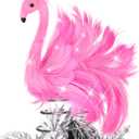 Gejoy Pink Flamingo Mini Christmas Tree Topper 4 Inch with Artificial Fluffy Feather LED String Lights Light up Miniature Pink Christmas Home Decorations for Small Xmas Tree Ornaments Holiday Party