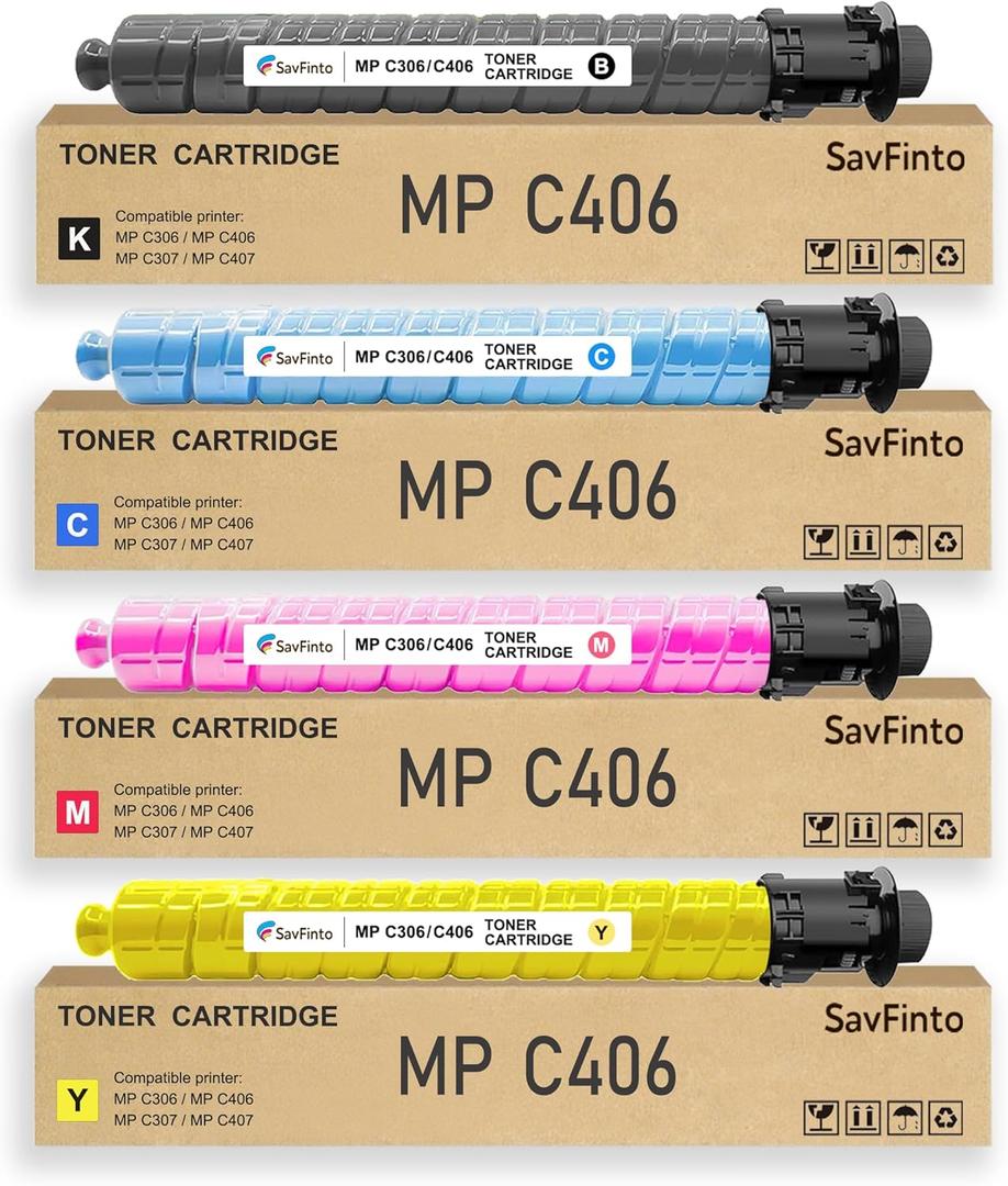 MP C406 MP C307 MP C407 MP C306 Toner Cartridge MPC406 MPC307 842091 842092 842093 842094 Replacement for Ricoh MP C307 MP C407 MP C406 MP C306 Printer (17,000 Pages High Yield, BCMY, 4-Pack)