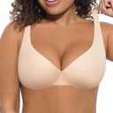 FeelinGirl Bras for Women Unlined No Padding Comfort Underwire Plus Size Full Coverage Seamless Plunge Everyday Bras (38D, Skin)