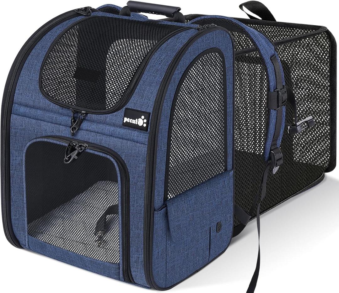 Pecute Pet Carrier Backpack, Dog Carrier Backpack, Expandable with Breathable Mesh for Small Dogs Cats Puppies, Pet Backpack Bag for Hiking Travel Camping Outdoor Hold Pets Up to 17 Lbs (Blue)