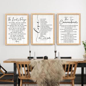 Vintage Rustic Bible Verse Framed Wall Art Set of 3, 11''16'' Positive Religious Christian Quotes Saying Sign for God Jesus Christ Prayer, Cottagecore Holy Inspirational Catholic Scripture Decor
