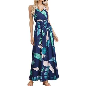 HUSKARY Womens Summer Sleeveless V Neck Spaghetti Strap Pockets Beach Boho Vacation Casual Spring Maxi Dress S