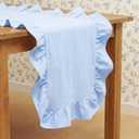 Tegeme Blue Ruffled Table Runner 12''x71'' Cotton Ruffle Scalloped Tables Runner Spring Farmhouse Blue Ruffle Tablecloth for Home Kitchen Dinner Party Table Decorations