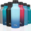 Insulated Water Bottle with Straw,17 OZ Double Wall Vacuum Stainless Steel Water Flask with 2 Lids,Sky