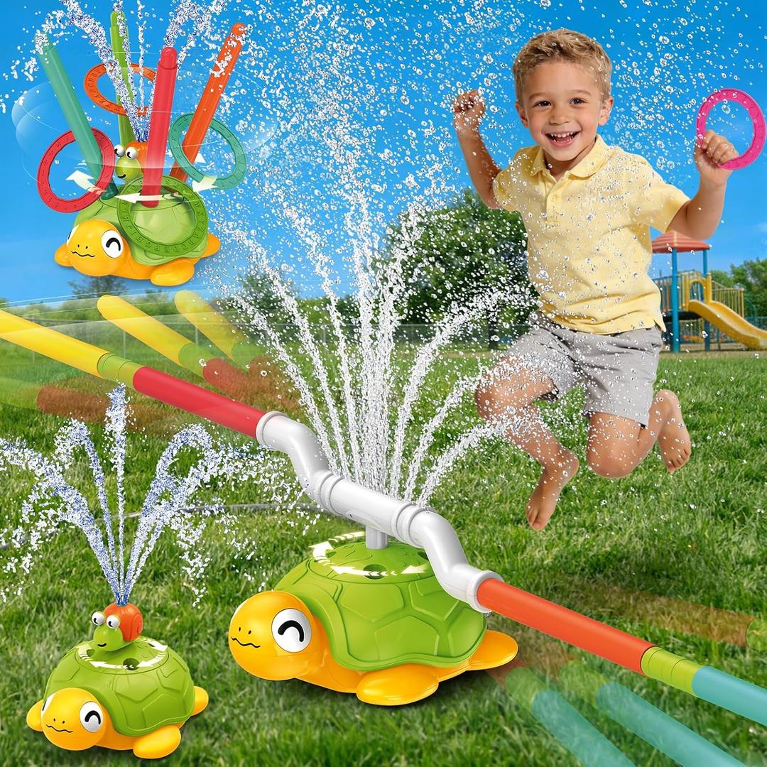 Water Sprinkler for Kids - Airyard 3-in-1 Turtle Sprinkler Toys with Snail Plash Ring Toss Game & 360 Rotating Spray Backyard Summer Fun Outdoor Water Toys for Toddlers Boys Girls Ages 3 4 5 6 7 8