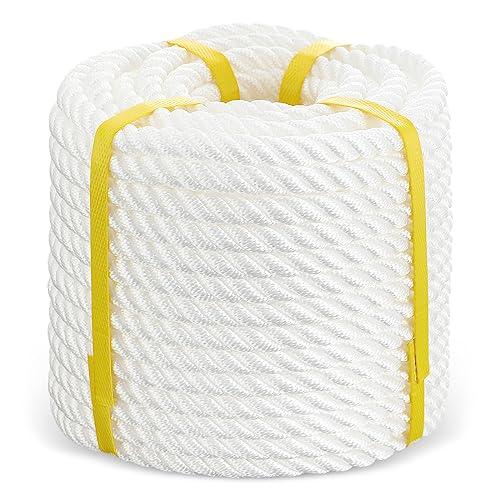 Windyun 100 ft Nylon Rope 1/2 Inch White Pull Rope Cord 3 Strand Twisted for Pull Swing Climb and Knot High Strength Hanging DIY(1/2 inch x 100 ft)