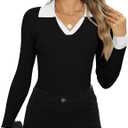 Zeagoo Womens 2024 Sweater Tops Long Sleeve V Neck Ribbed Knit Slim Fitted Casual Work Basic Shirts (Medium, Pat2)