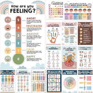 Decorably 15 Social Emotions Poster for Classroom, 11x17in Matte-Laminated Educational Emotions Chart for Kids, Feelings Poster for Kids - Bulletin Boards, School Hallways, Home Study Room
